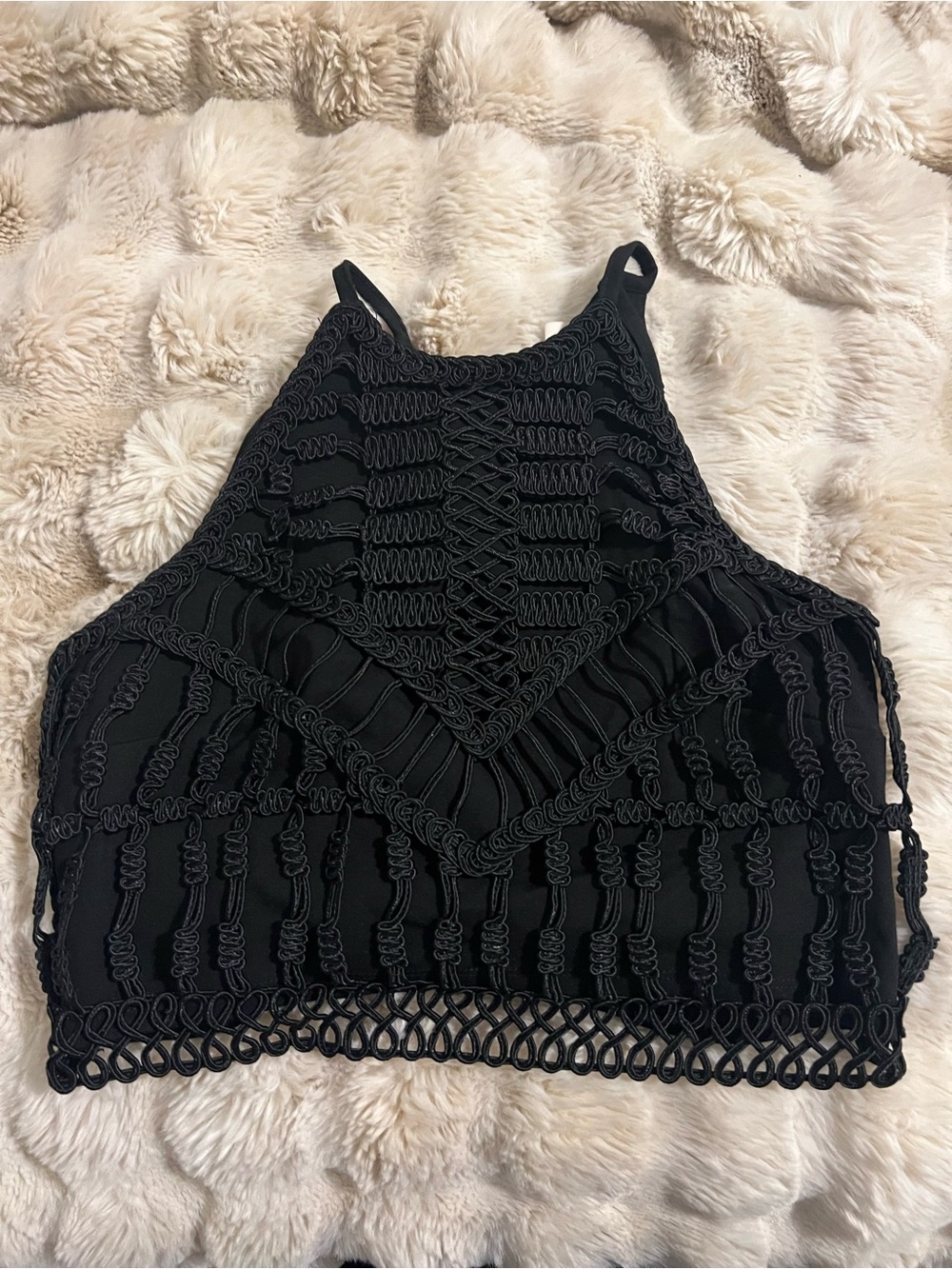 H&M Black Crochet Lace Halter Crop Top